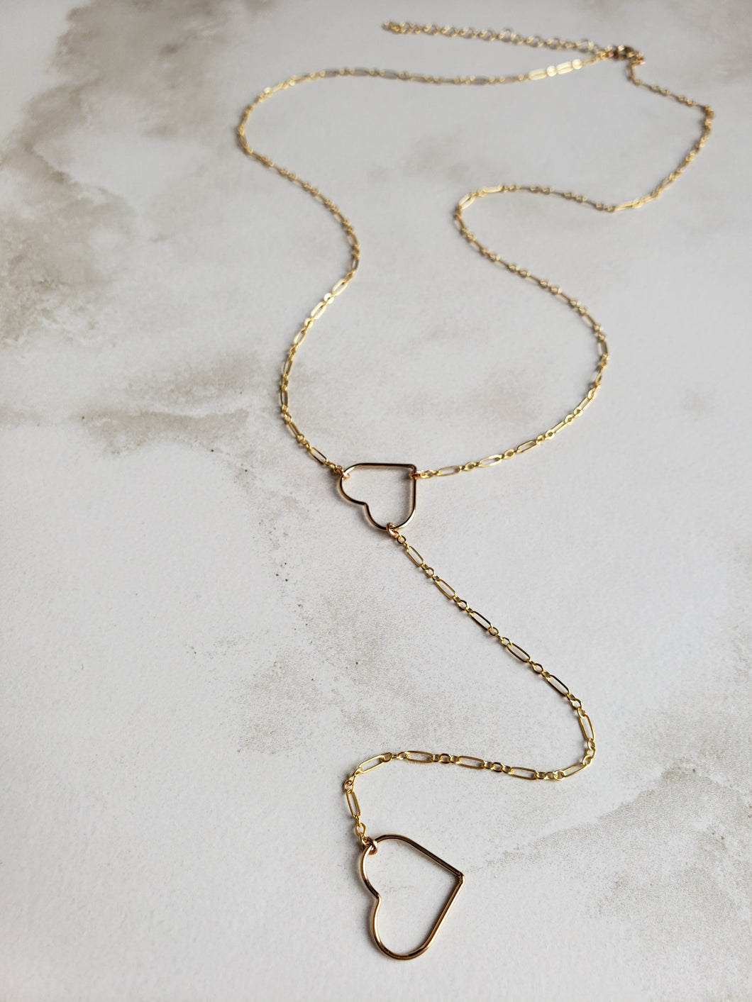 Large Open Heart Lariat Necklace